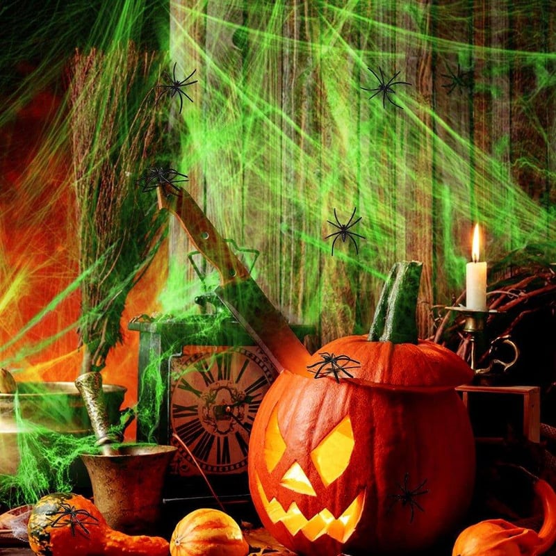Világító, Nyújtható Pókháló - Ijesztő Halloween Dekoráció