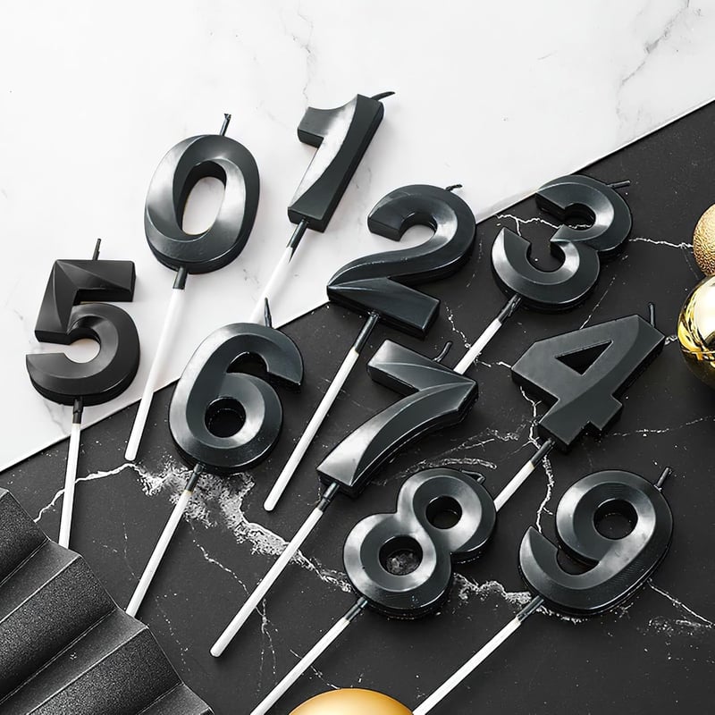 Fekete 3D szám gyertya tortára - 5-ös számjegy, 5 cm magas születésnapi dekoráció