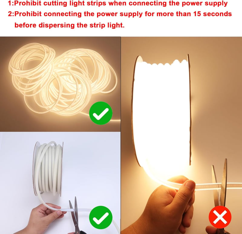 BENLUN 20m IP65 Vízálló COB LED Szalag 3000K Meleg Fehér - Kültéri Flexibilis Vágható 220V Világítás EU Csatlakozóval, Építkezéshez, Hálószo