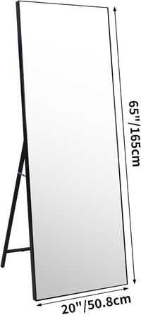 RLAVBL Álló Tükör 165x51 cm - Fekete Kerettel, Törésálló Üvegvédővel, Hálószobába, Fürdőbe, Nappaliba vagy Gardróbba 2