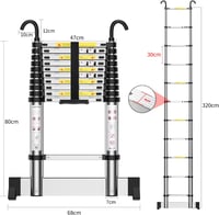 Teenza 3,2 méteres teleszkópos alumínium létra, 150 kg teherbírással 2
