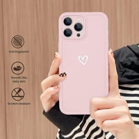 iPhone 13 Pro Max rózsaszín szilikon tok fehér szívecskékkel, ütésálló 4