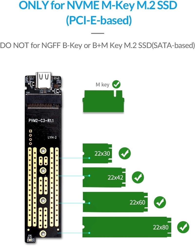 ORICO M.2 NVMe SSD külső ház, 10Gbps USB-C, átlátszó, 2230/2242/2260/2280 méretekhez