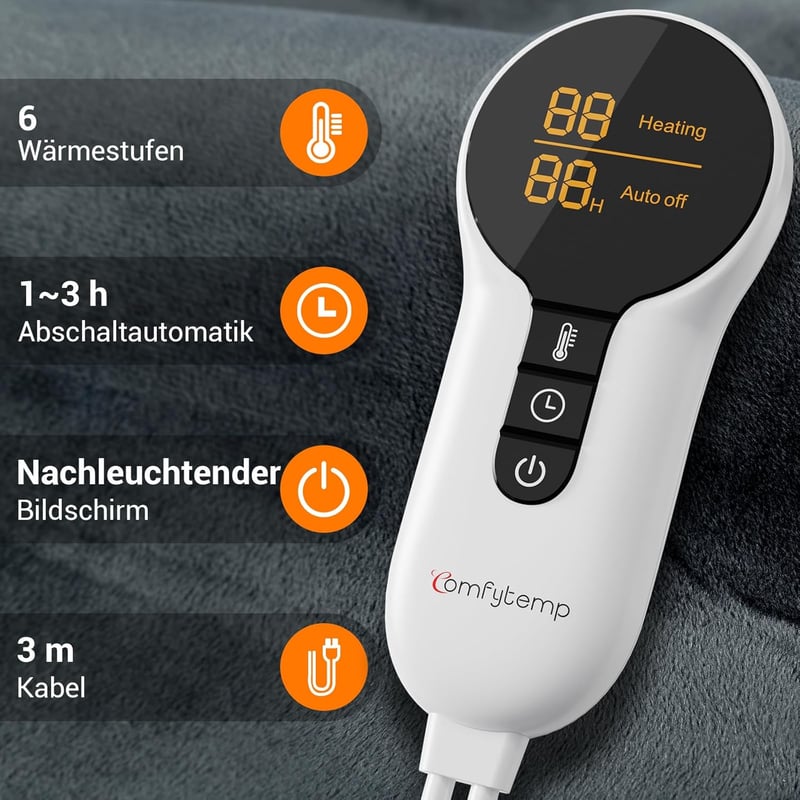 Comfytemp Infravörös Súlyozott Nyak és Vállmelegítő Párna, 1,1 kg, 6 Hőfokozat, 1-3 Órás Időzítő, 57x50 cm, Mosható 