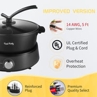 Food Party Elektromos Hotpot 4L - Kétoldalú Osztható Főzőedény 220V/1350W - Fondue Készlet 6 Személyre Elválasztóval 4