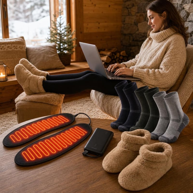 Pachet Home Office pentru picioare calde: branțuri încălzite + power bank 10000mAh + 3 perechi șosete merino