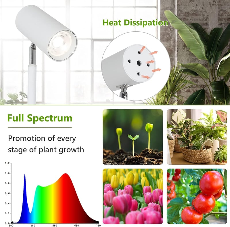 Rayofly 20W Teljes Spektrumú LED Növénylámpa, Állítható Magasságú Beltéri Növényvilágítás Időzítővel 4/8/12H, Fehér Növénynevelő Lámpa Csere