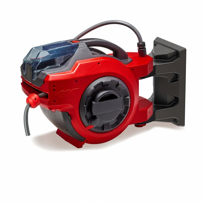 Akumulátorový hadicový navijak Einhell GE-HR 18/30 Li-Solo Power X-Change 18V, s 30 m záhradnou hadicou, na stenu — Striekacia hlavica (stav: pozri 2. obrázok)