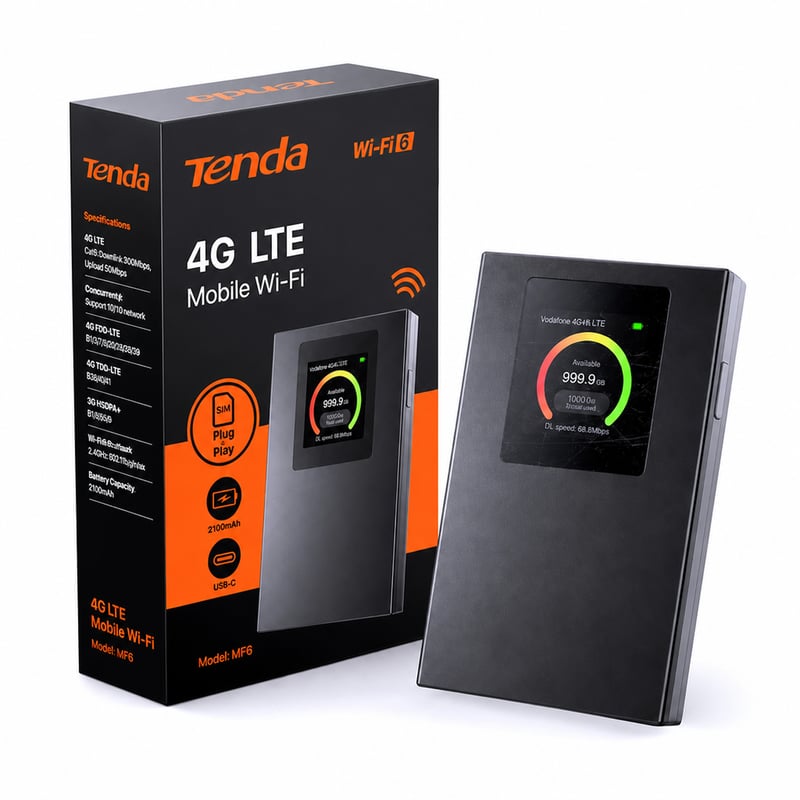 Tenda MF6 4G LTE prijenosni WiFi 6 usmjerivač - AX300Mbps, Nano SIM, USB-C — Na zaslonu se nalaze sitne ogrebotine (stanje: vidi 2. sliku)