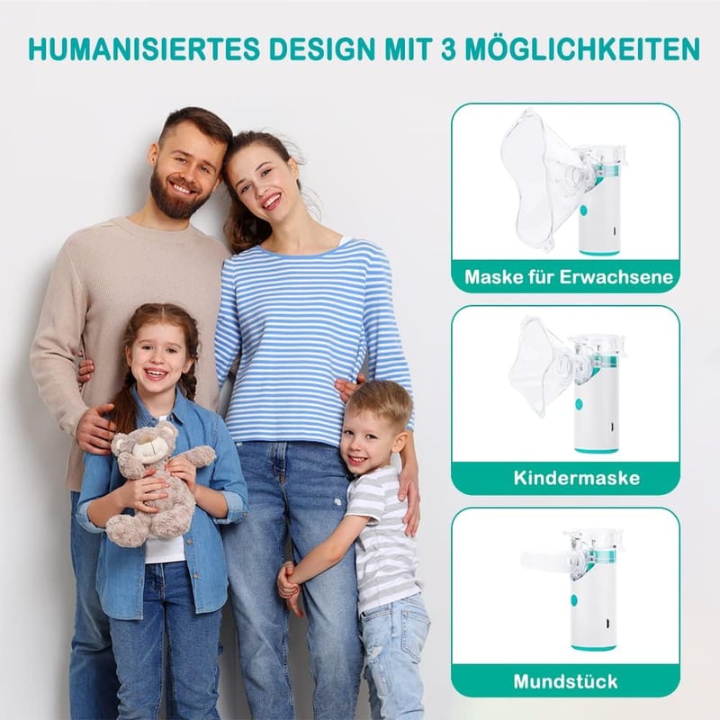HITHINKMED Tölthető Ultrahangos Inhalátor - Elektromos Porlasztó Felnőtteknek és Gyermekeknek, 2 Maszkkal és Szájrésszel, Zöld