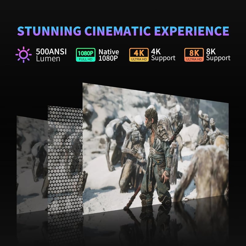 Sainellor 4K Android 12.0 Mini Projektor - 500ANSI, 1080P, WiFi 6, Bluetooth 5.0, 4GB RAM, 32GB ROM, Elektromos Fókusz, 4D Keystone