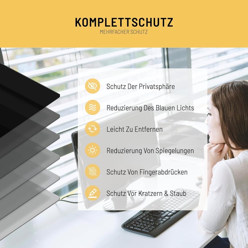 VistaProtect Prémium Monitorszűrő 32" - Betekintésvédelem és Kékfény Szűrő Számítógép Monitorokhoz, Webcam Takaróval