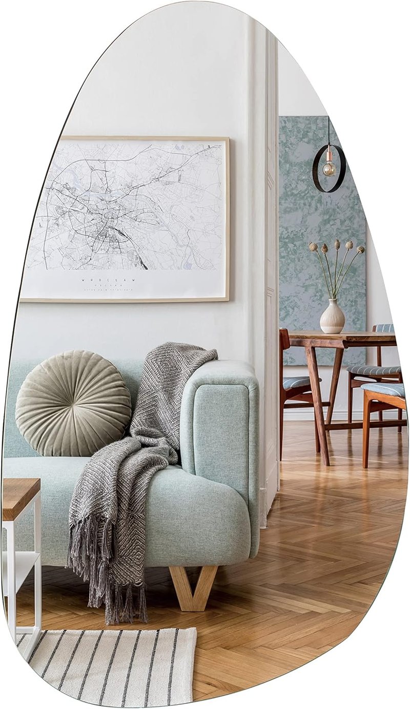 Muzilife Aszimmetrikus Keret Nélküli Tojás Alakú Tükör, 50x85 cm, MDF Hátlappal, Nagyméretű Teljes Alakos Fali Tükör Nappaliba, Fürdőszobába