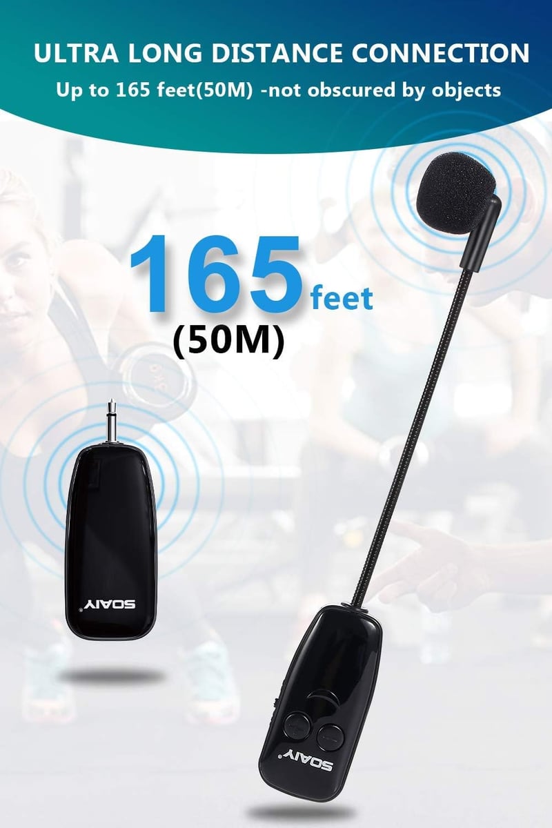 SOAIY 2in1 UHF vezeték nélküli headset mikrofon, 50m hatótáv, karaoke és konferencia használatra