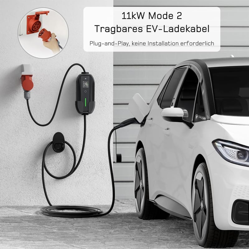 dé 11 kW Wallbox Töltőállomás 3-Fázis 16A CEE Type 2 Kábellel Elektromos Autóhoz - 5.5m Standard, CEE 11kW