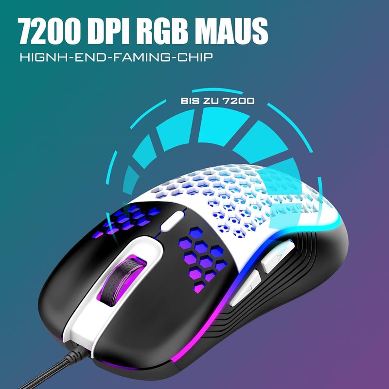 RedThunder 60% RGB Vezetékes Gamer Billentyűzet és Egér Szett, Mini Billentyűzet DE Kiosztással, 7200 DPI Ultrakönnyű Méhsejt Egér PC Mac PS