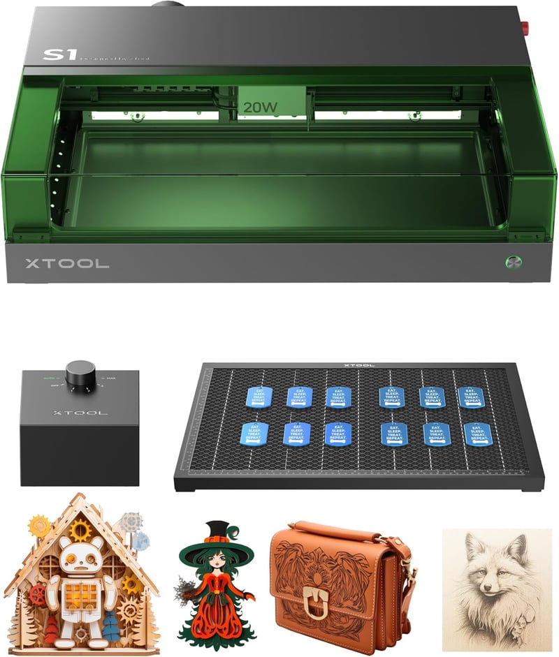 xTool S1 20W Lézergravírozó Alap Készlet - Zárt Biztonsági Lézervágó, Pontos Pozicionálás, Automata Fókusz, 600mm/s Sebesség, Fémhez, Fához