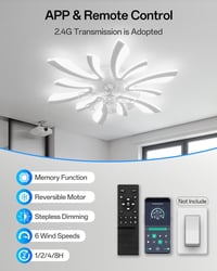 YUNLONG 78 cm Modern Mennyezeti Ventilátor LED Világítással - Távirányítós, Szabályozható, 7 Lapátos, Csendes, Fehér, Nyári-Téli Üzemmód, Há 4