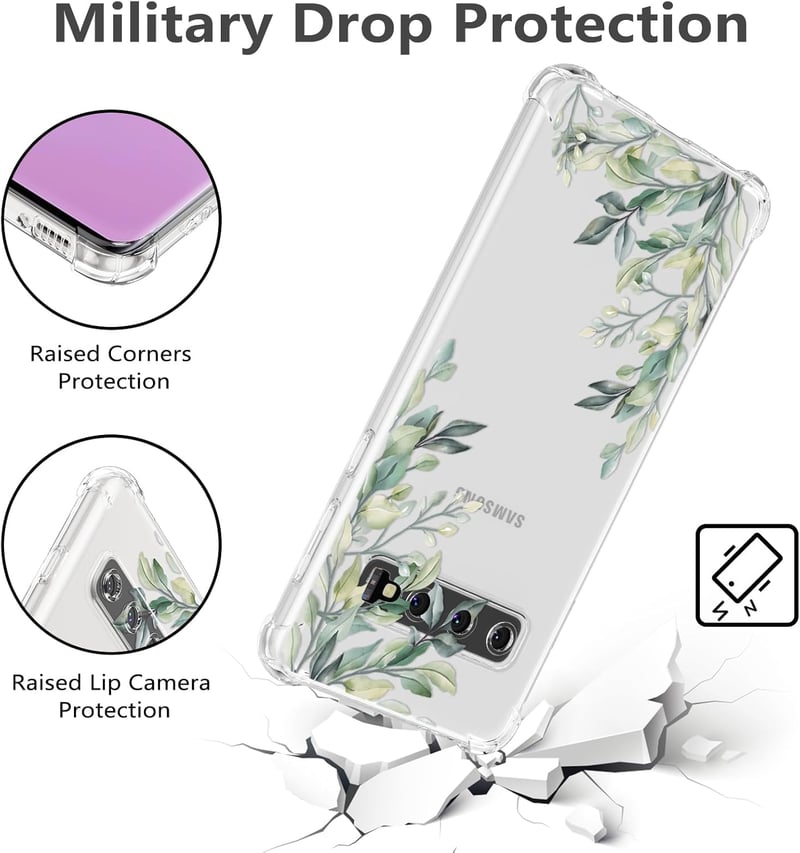Samsung Galaxy S10 Virágmintás Átlátszó Védőtok - Levélmotívumos, Ütésálló
