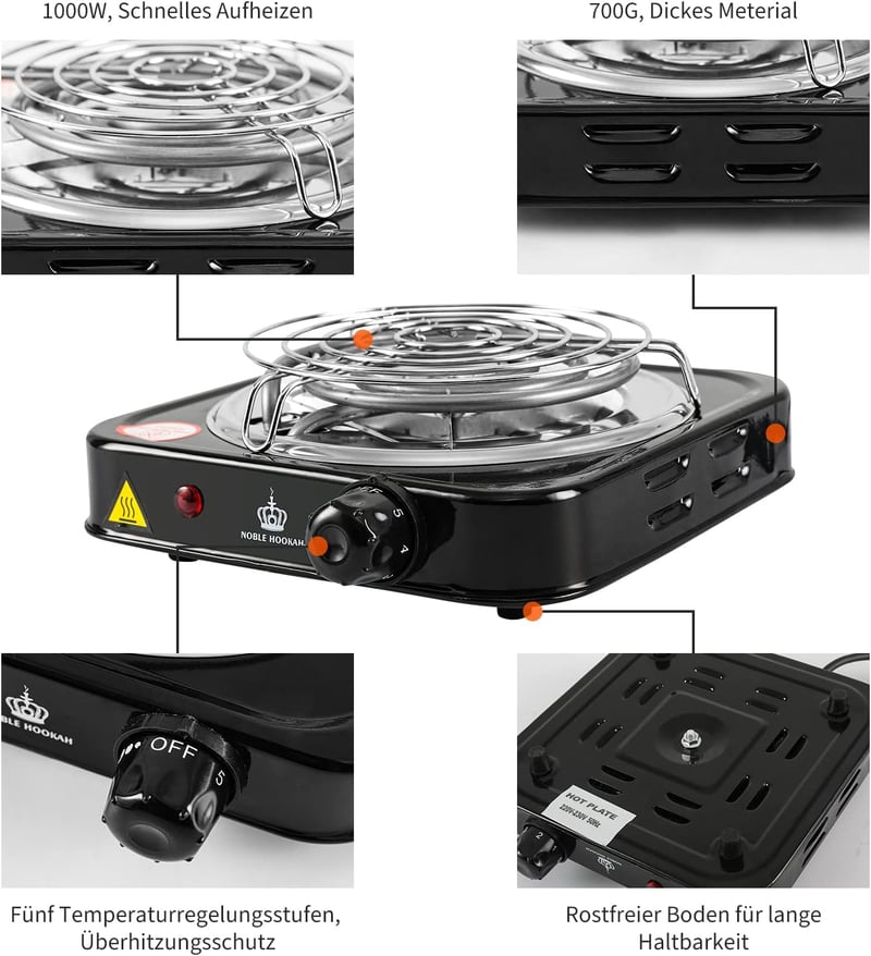 Noble Hookah 1000W elektromos vízipipa szénizzító grillráccsal és csipesszel