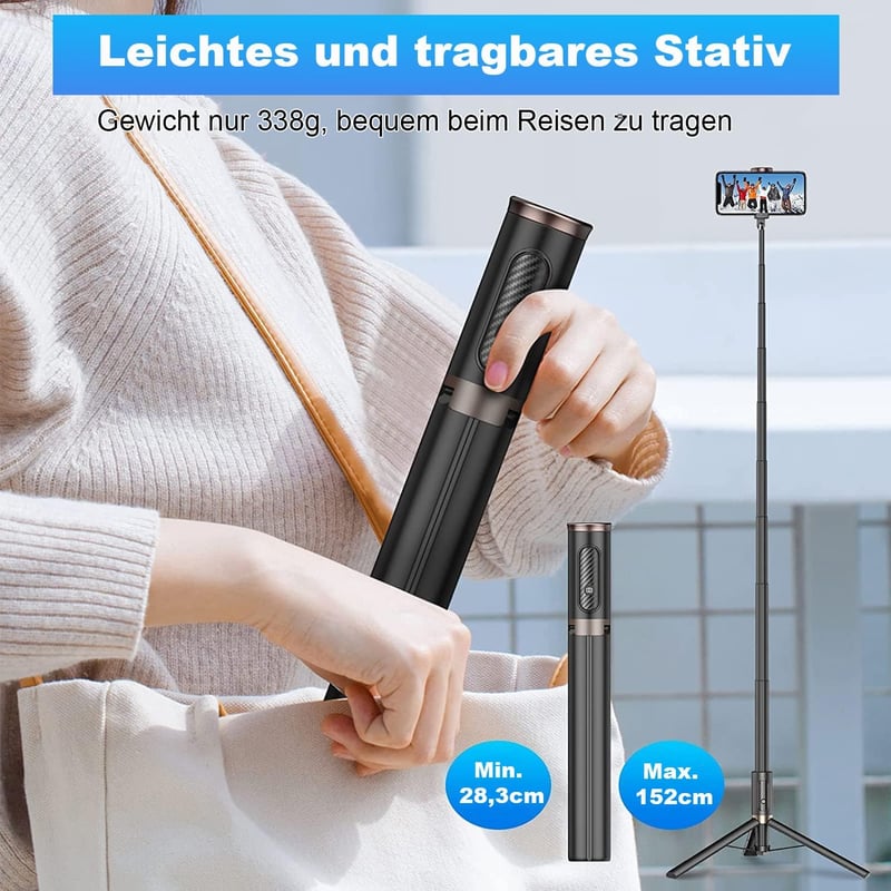 TONEOF 152cm-es Forgatható Szelfibot Állvány iPhone és Android Telefonokhoz - Fekete - 173cm, Beige Grey