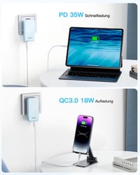 Zinooy 35W USB-C Gyorstöltő Adapter 2 Portos Lapos Kialakítással - iPhone 15/14/13, Samsung Galaxy S24/23, iPad, Xiaomi Kompatibilis 6