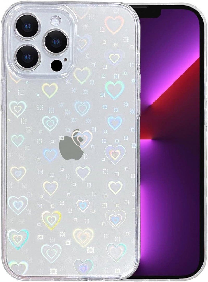 iPhone 13 Pro Max átlátszó, szívecskés szilikon védőtok, ütésálló