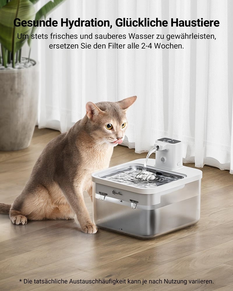 DownyPaws 2.5L macska ivófontána mozgásérzékelővel, akkumulátoros, csendes szivattyú