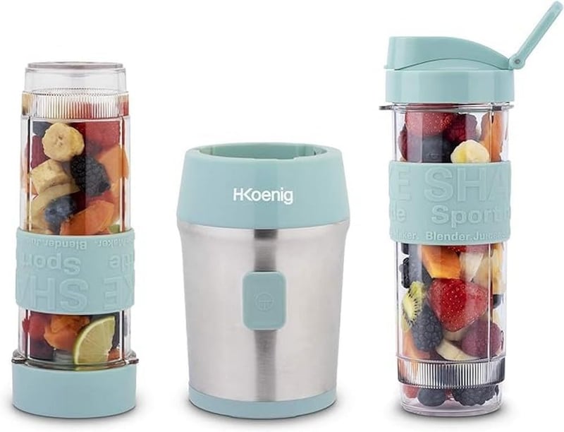 H.Koenig SMOO16 Kompakt Smoothie Készítő - 300W, BPA-mentes, 570ml, Pasztell Kék