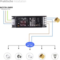 DUSKTEC 300W 12V LED tápegység, IP20 transzformátor, 25A, beltéri LED szalagokhoz 5