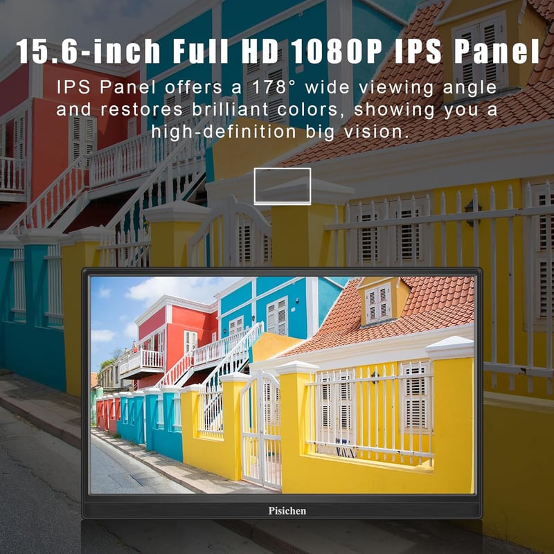 Pisichen 15,6" FHD érintőképernyős hordozható monitor HDMI/USB-C - PC, telefon, konzol