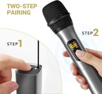 TONOR TW-630 UHF Vezeték Nélküli Mikrofon Szett - Dupla Fém Dinamikus Mikrofon Újratölthető Vevővel Karaoke, Konferencia, Esküvő, DJ Esemény - Silver and silver 4