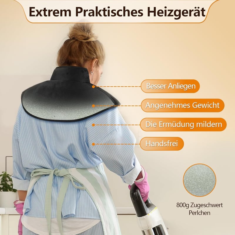 Comfytemp Vezeték Nélküli Súlyozott Nyak- és Vállfűtőpárna 36Wh Akkumulátorral, 1,1kg, 3 Hőfokszinttel, Automata Kikapcsolással, 52x25cm