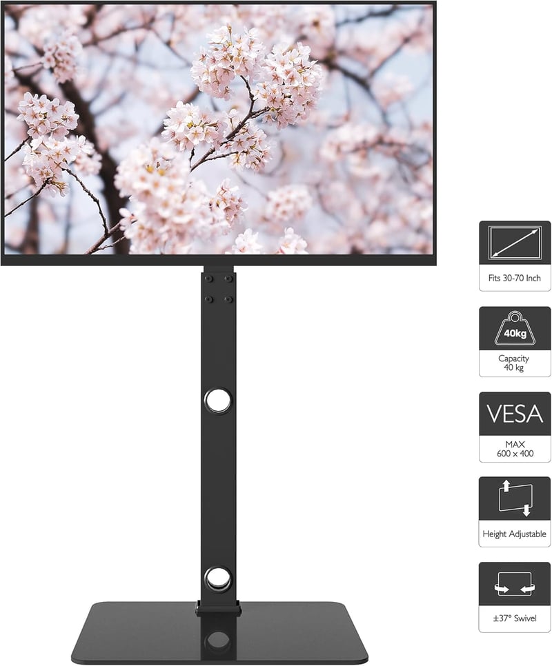 BONTEC TV Állvány 30-70 Colos Képernyőkhöz - Állítható Magasságú Padlóállvány LCD/LED/OLED/Plazma Televíziókhoz - VESA 600x400mm Kompatibili - black