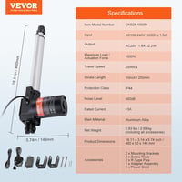 VEVOR Lineáris Aktuátor Készlet 250mm, Nagy Sebességű 24V Emelőmotor 1000N Teherbírással, IP44 Védettségű TV/Asztal/Kanapé Mozgatáshoz - Táp 7