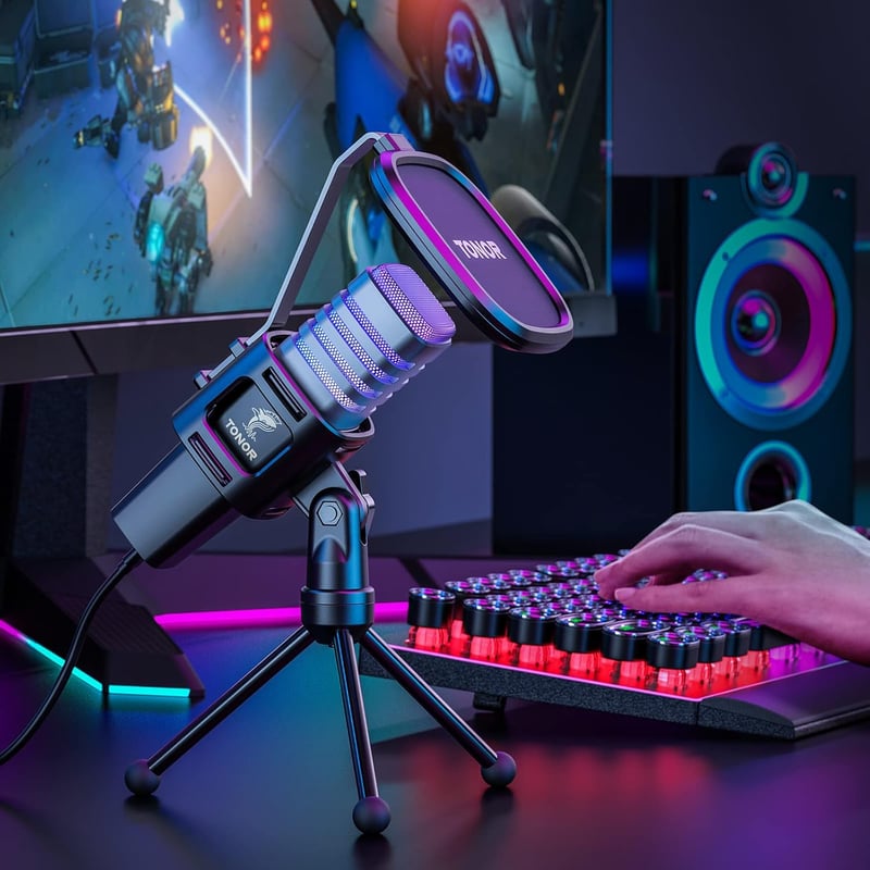 TONOR RGB USB Gamer Mikrofon Szett Állvánnyal - PC, PS4, PS5 Kompatibilis