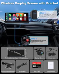 Vtopek 10,26" 4K Apple CarPlay Kijelző 350° Forgatható Kamerával - Vezeték Nélküli Android Autós Monitor, Bluetooth, Siri, Navigáció, 64GB T 8