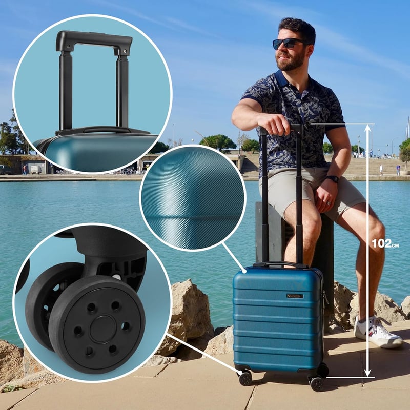 Cabin Max Anode Könnyű Kemény Héjú Bőrönd, 4 Kerékkel és Kombinációs Zárral, Égei-kék, 45 cm-es Kabinbőrönd, 2,2 kg