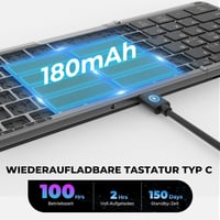 seenda Összehajtható Bluetooth Billentyűzet Érintőpaddal - Újratölthető Vezeték Nélküli Billentyűzet 3 Bluetooth Csatornával, Német QWERTZ,  5