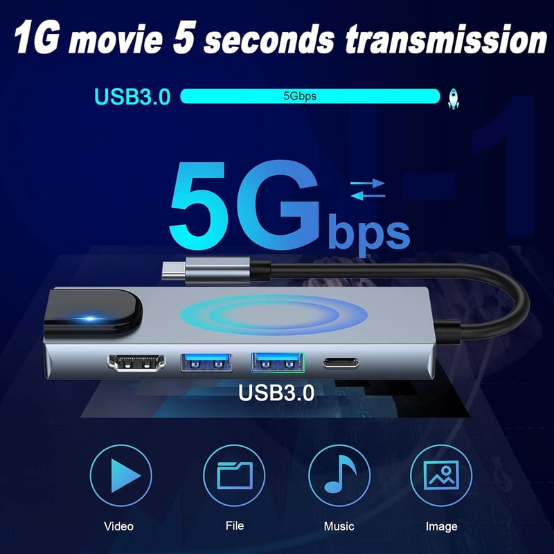 Macbook 5 az 1-ben USB-C Hub: 4K HDMI, Ethernet, 100W PD, iPad kompatibilis
