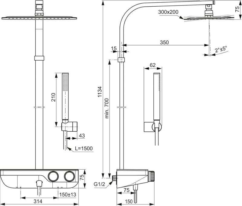 Ideal Standard Ceratherm S200 A7332AA Felszerelhető Zuhanyszett - Króm Kivitel, Sárgaréz Anyag, Fali Rögzítésű Zuhanyrendszer