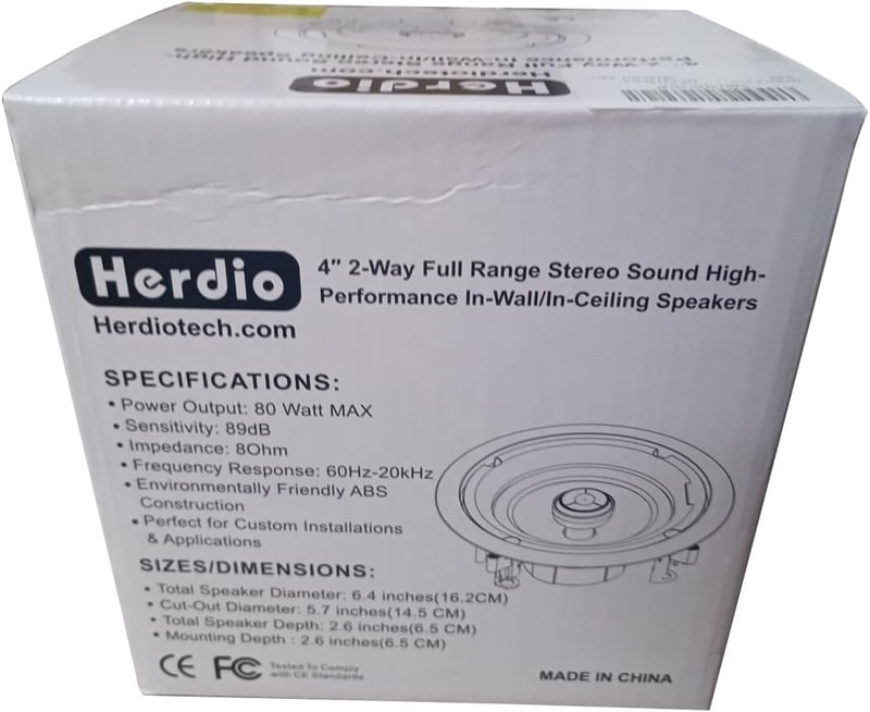 Herdio 4" Mennyezeti Hangszóró, 160W 2-Utas Süllyesztett Beépíthető, Beltéri Használatra, Hálószobába, Fürdőbe, Házimoziba, Polipropilén Han