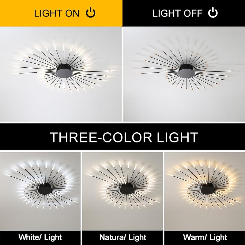 minifair Modern LED Mennyezeti Lámpa 42 Fejes Fényerőszabályozható Fekete Csillár 3000K-6000K Távirányítóval Hálószobába Nappaliba Irodába