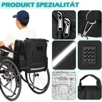 BlesMaller Kerekesszék Táska - Nylon Hátizsák Járókerethez, Hőszigetelt Rekesszel és Mankótartóval, Laptoptárolóval, Éjszakai Fényvisszaverő 6