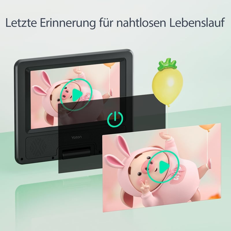 YOTON 9,5" Hordozható DVD Lejátszó Gyerekeknek Autóba, 7,5" HD Forgatható Képernyővel, 6 Órás Akkumulátorral, TV/USB/SD Kártya Támogatással