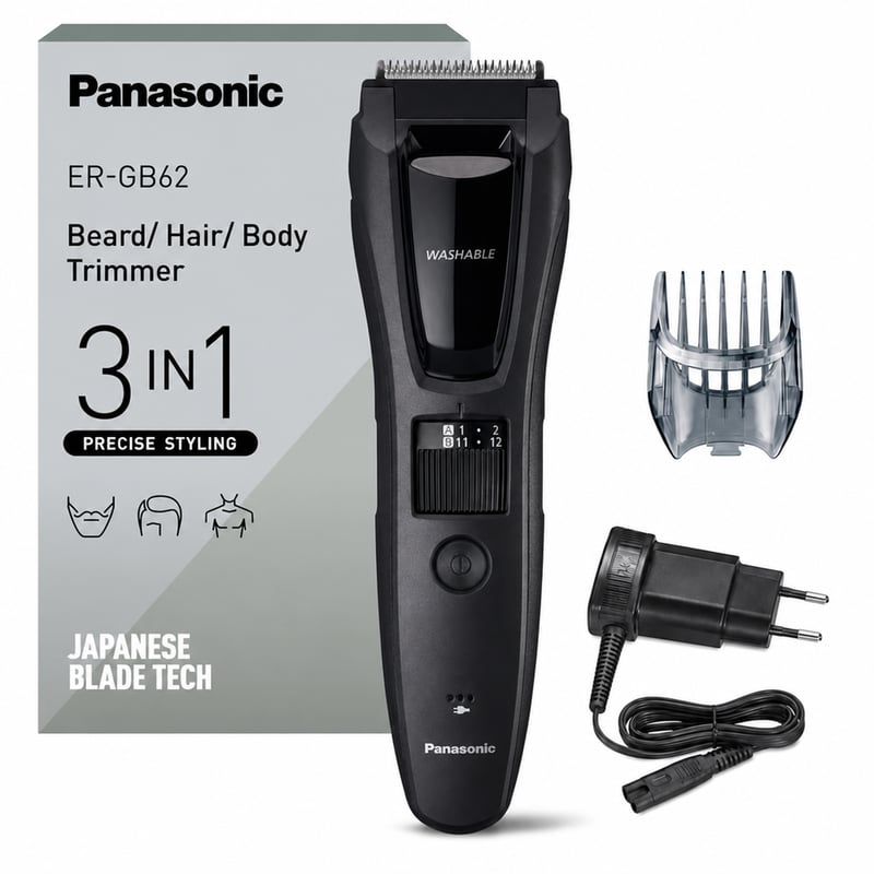 Panasonic ER-GB62-H503 Trimer za bradu i kosu za muškarce, 39 postavki duljine, 3 — bez tekućine za čišćenje i četkice (stanje: vidi 2. sliku)