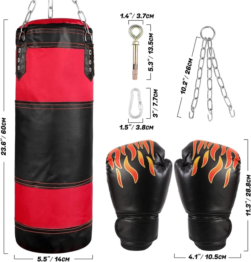 Odoland 7 az 1-ben Boxzsák Szett Gyerekeknek - 60 cm Boksz Zsák, 6 oz Kesztyű, Lánc, Karabiner, Védőszalagok - Kickbox, MMA, Harcművészet Ed