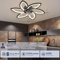 Revneey LED Mennyezeti Ventilátor Lámpával - 66W Szabályozható Fényerő, 3000-6000K, 6 Fejes, Csendes, Fekete, Távirányítós, Nappali és Hálós 2