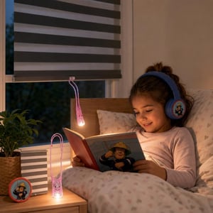 Pachet Povești de Seară: Audiochip Pompierul Sam + Lampă lectură + Rolă dublă fără găurire