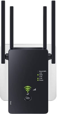 Aenxwa WiFi Jelerősítő 1200 Mbit/s Dual Band 2.4+5 GHz - 4 Antennás Repeater/Router/Access Point Üzemmód, LAN/WAN Port, 15 Eszköz Támogatás 1